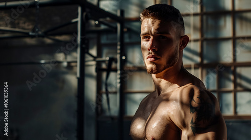 Lifestyle Portrait of Handsome Muscular Man After Training in the Gym