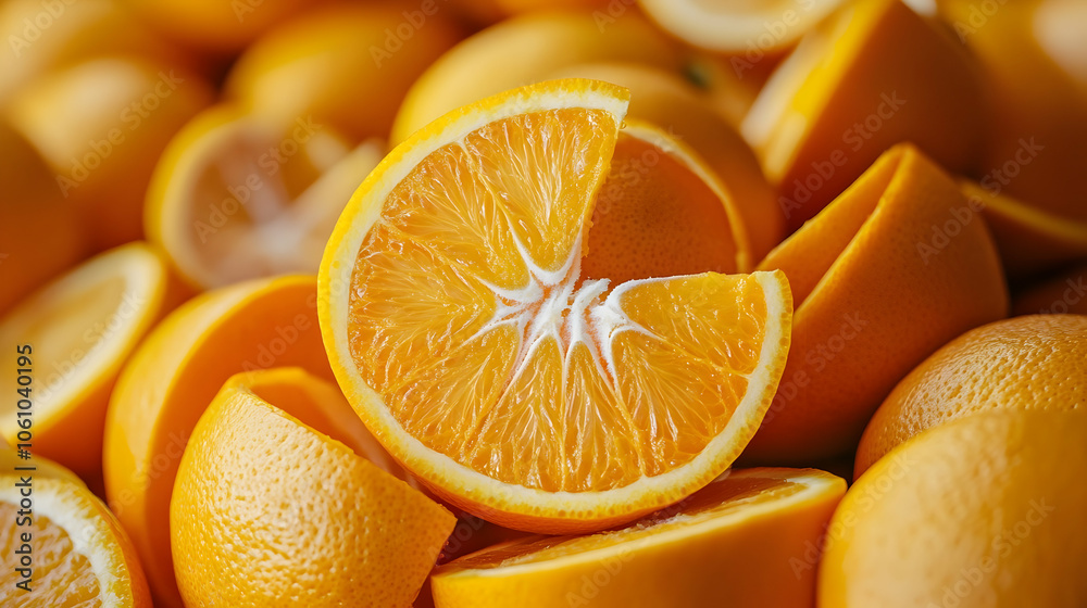 A close-up of a single orange slice, emphasizing its juicy texture and vibrant orange hue. A close-up of a single orange slice, emphasizing its juicy texture and vibrant orange hue.