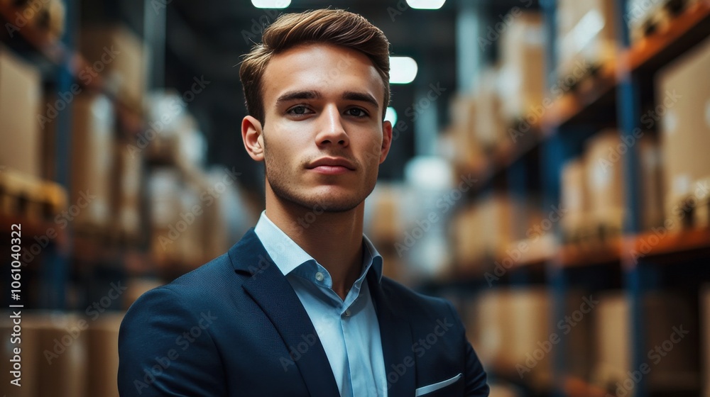 Confident Young Professional in a Warehouse Setting Confident Young Professional in a Warehouse Setting