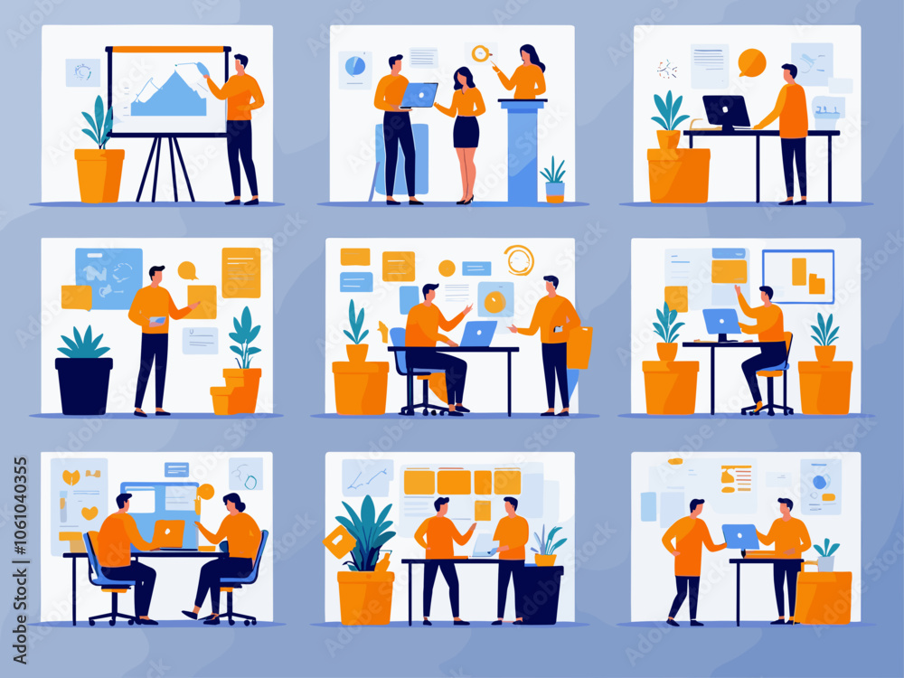Obraz premium Productive Workflow Organization - Concept illustrations. Collection of scenes with people organizing and improving their workflow and workplace. Vector illustration