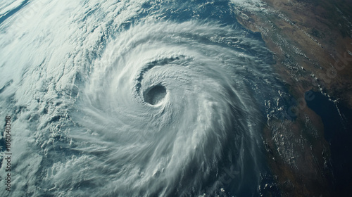 A powerful hurricane spins over the ocean, seen from above