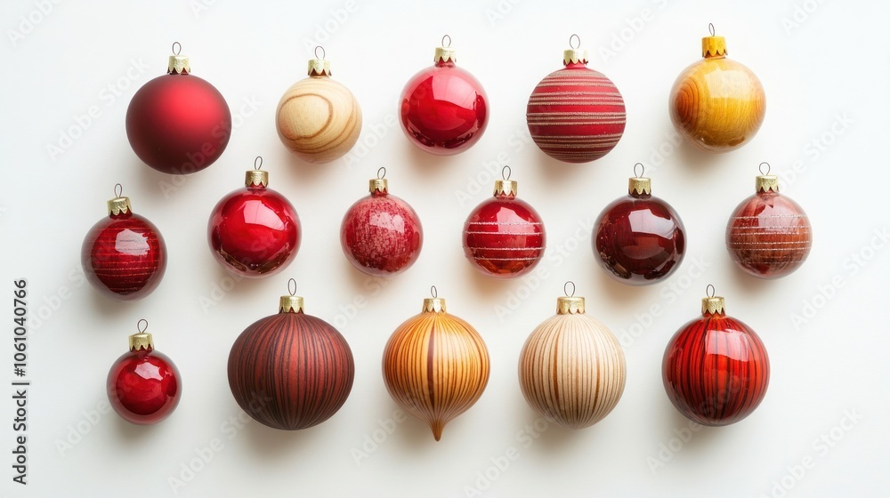 Collection of Red and Wooden Christmas Ornaments