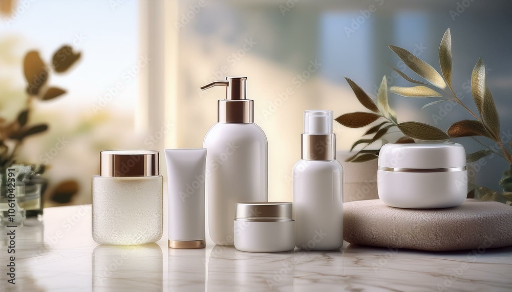 Luxurious Skincare Collection on Marble Surface 