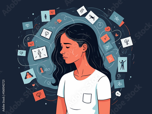 Mental health and psychology concept llustrations. Overwhelming and trapped feelings, intrusive thoughts. Visual Stories Collection.