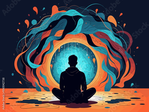 Mental health and psychology concept llustrations. Overwhelming and trapped feelings, intrusive thoughts. Visual Stories Collection.