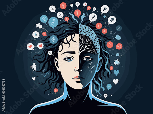 Mental health and psychology concept llustrations. Overwhelming and trapped feelings, intrusive thoughts. Visual Stories Collection.