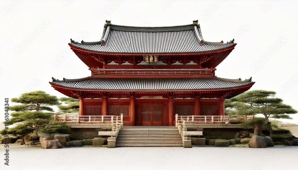Illustration of a japanese castle temple with pagoda style roof and wood features. isolated centrally with plain white background. Graphic design resource with copy space and no people. Illustration of a japanese castle temple with pagoda style roof and wood features. isolated centrally with plain white background. Graphic design resource with copy space and no people.