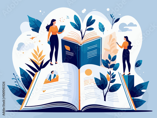 Personal, professional growth and self development business concept illustrations. Read a book, Journal, Plan your day. Visual stories collection