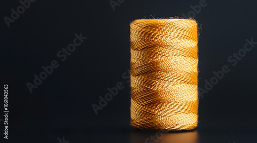 A spool of golden thread, shimmering with a luxurious glow, symbolising craftsmanship, elegance, and the intricate art of sewing or embroidery photo