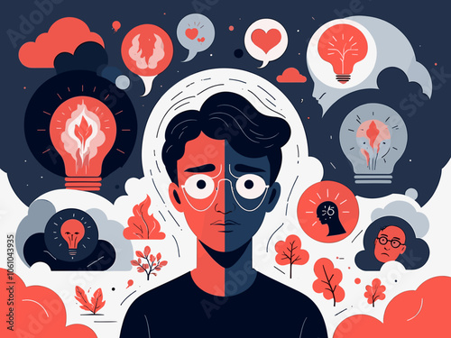 Mental health and psychology concept llustrations. Imposter syndrome, fear of criticism, creative burnout Visual Stories Collection.