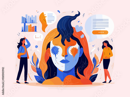 Mental health and psychology concept llustrations. Imposter syndrome, fear of criticism, creative burnout Visual Stories Collection.