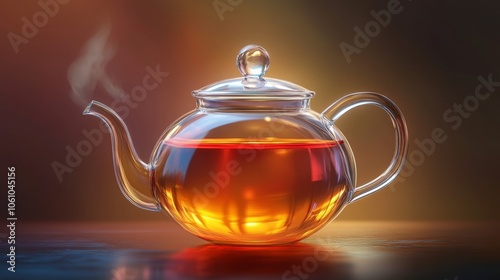 Glass teapot with tea, isolated. -