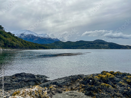 Argentina, Ushuaia - 2023, February: lake and mountains In Tierra del fuego National Park 