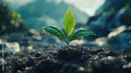 A close-up of a thriving plant breaking through soil, representing growth and resilience.