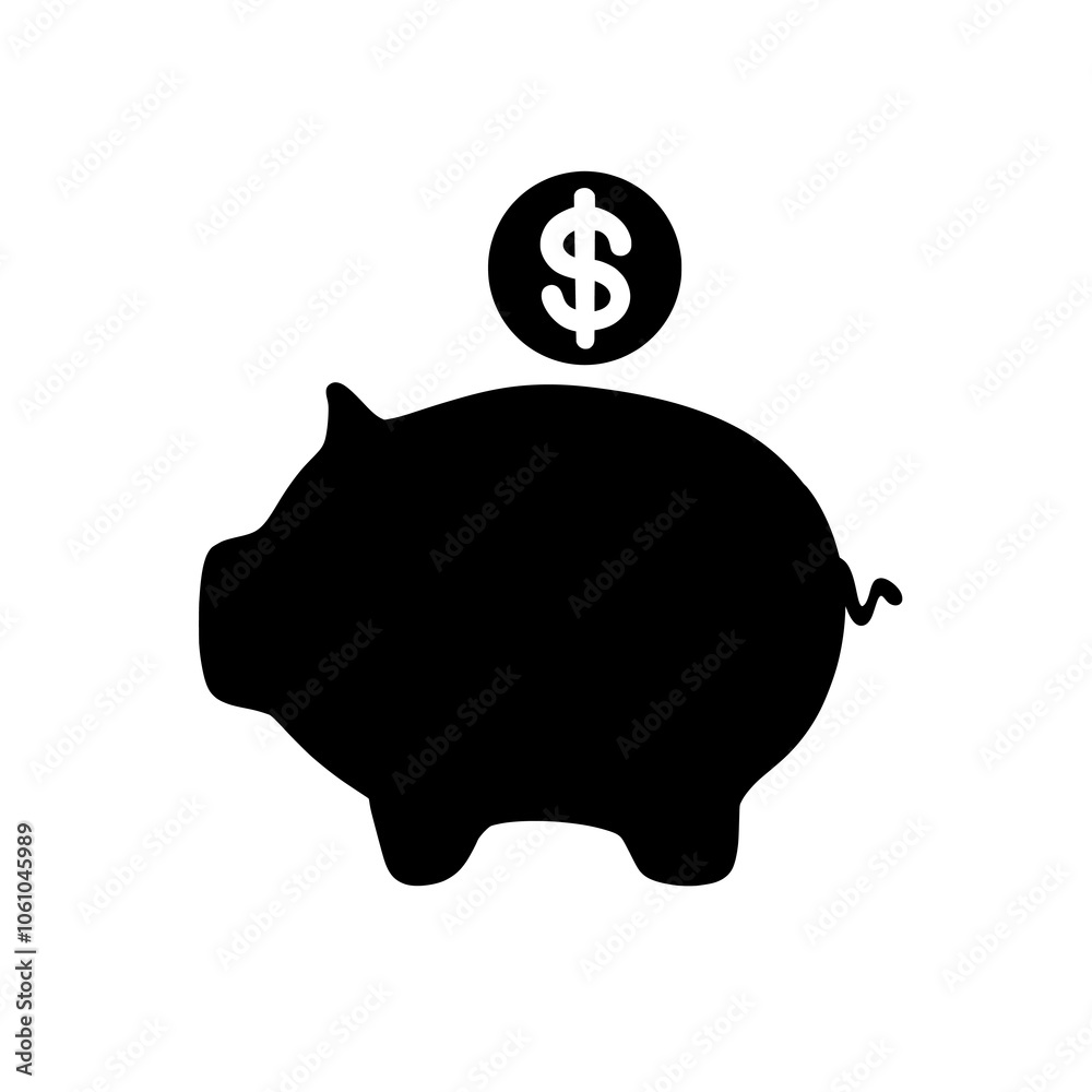 Obraz premium Vector Silhouette of a Piggy Bank with Dollar Sign