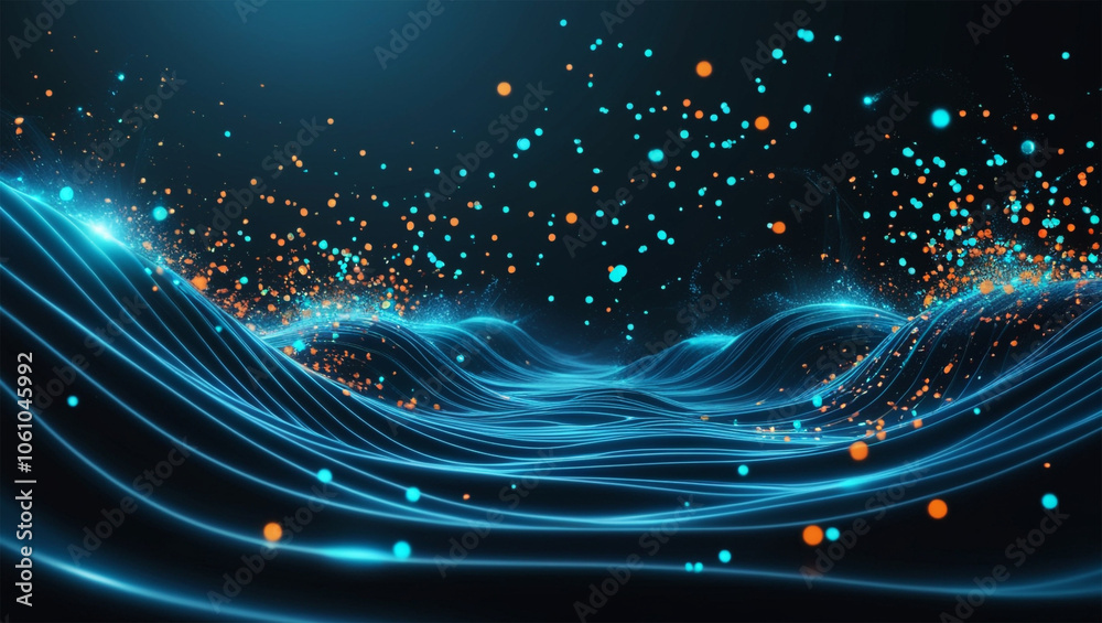 Rumbling Waves of Blue and Orange Glitter Particles, Abstract Digital Representation Concept Rumbling Waves of Blue and Orange Glitter Particles, Abstract Digital Representation Concept