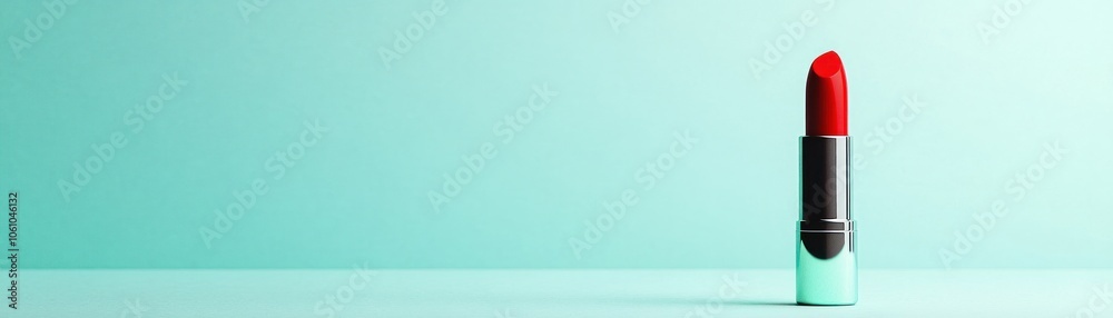 Red Lipstick Standing on a Turquoise Surface Red Lipstick Standing on a Turquoise Surface