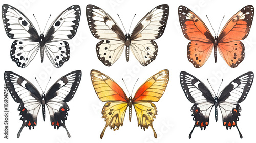 Colorful Watercolor Butterflies on Transparent Background Generative AI