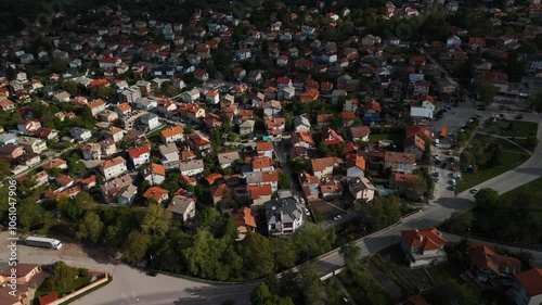 Aerial footage of the cityscape of Bistritsa on a sunny day in Pancharevo, Sofia, Bulgaria photo