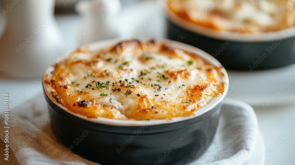 Baked vegetable and meat dish with a small pumpkin, fresh herbs, and cheese, served hot from the oven for a warm meal experience Baked vegetable and meat dish with a small pumpkin, fresh herbs, and cheese, served hot from the oven for a warm meal experience