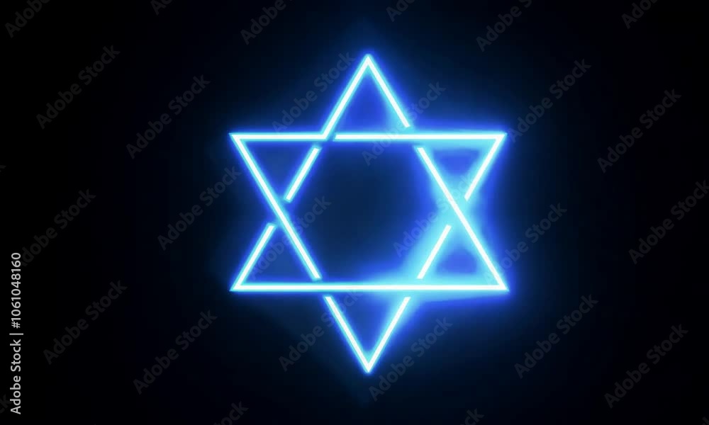 Neon star of david icon glowing black background animation
