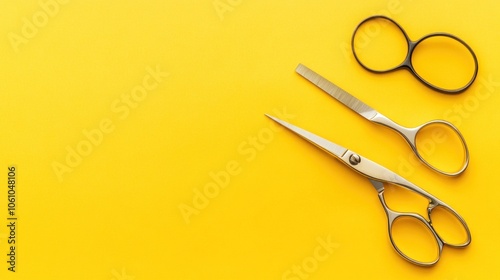 Professional Hairdressing Tools on a Yellow Background photo