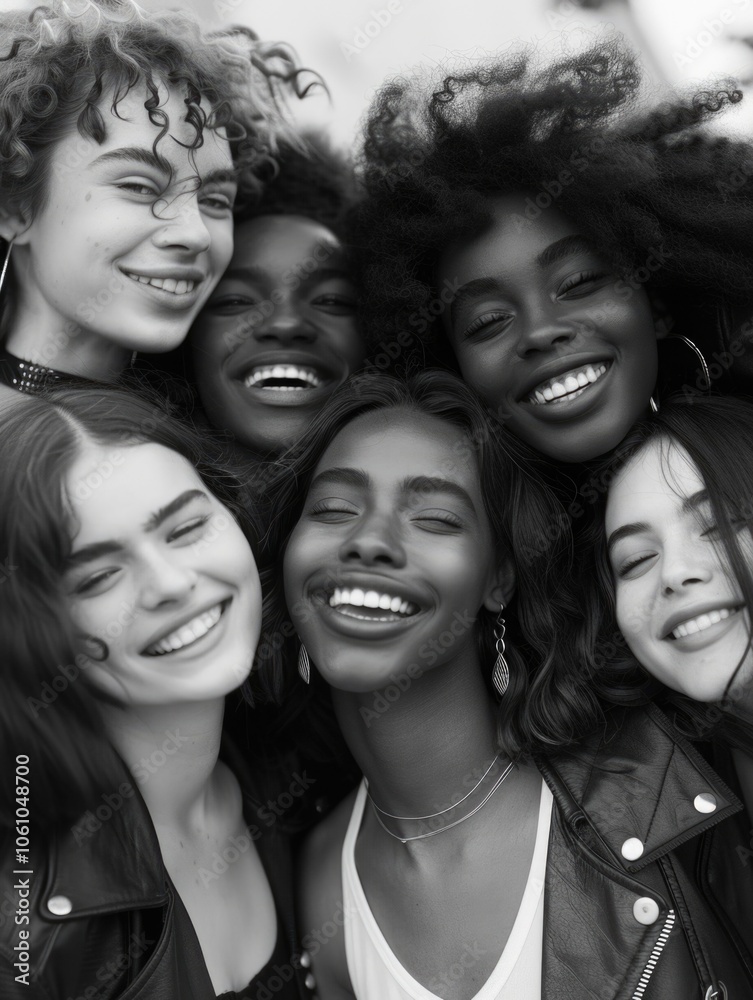 Obraz premium Young adults, various ethnicities; laughing together with joyful expressions