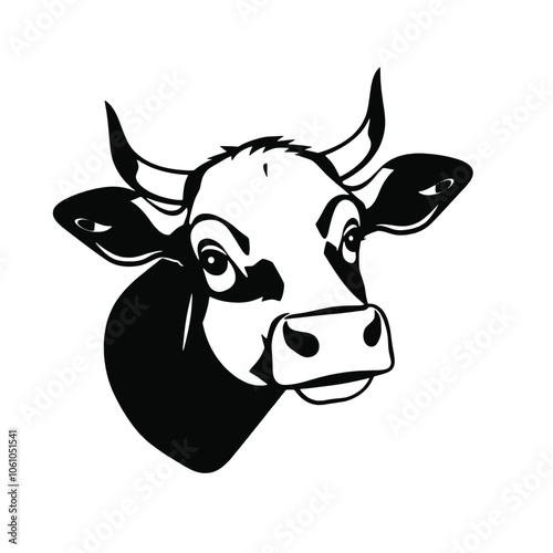 a black and white silhouette of a funny cartoon cow's head