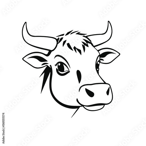 a black and white silhouette of a funny cartoon cow's head