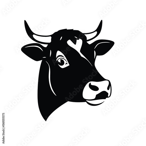 a black and white silhouette of a funny cartoon cow's head