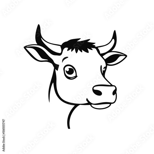 a black and white silhouette of a funny cartoon cow's head