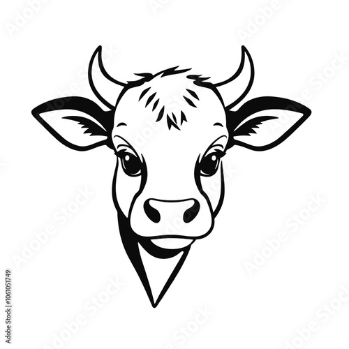 a black and white silhouette of a funny cartoon cow's head