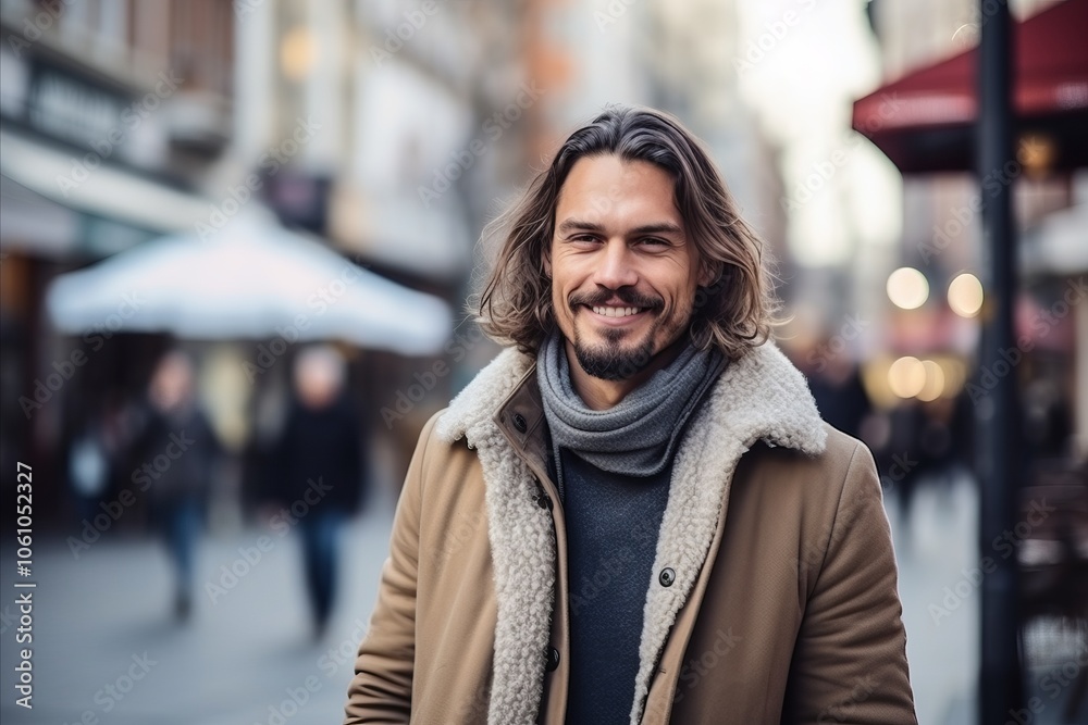 Portrait of a handsome man with coat and scarf in the city Portrait of a handsome man with coat and scarf in the city