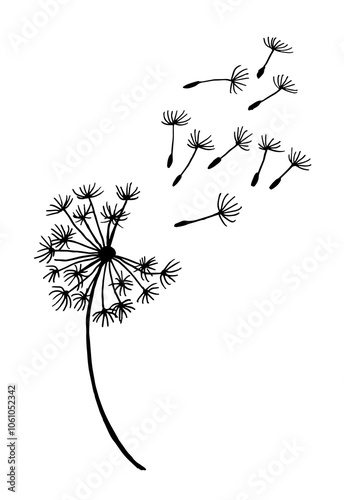 Dandelion the wind is blowing the seeds are flying Print Tattoo Stamp Coloring