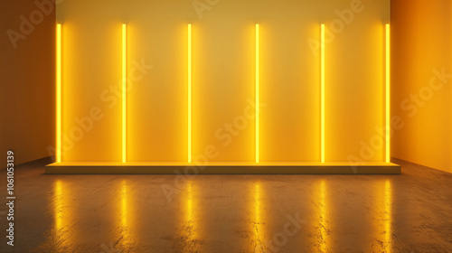 Wallpaper Mural Empty Yellow Room with Glowing Vertical Line Lamps on Wall, Abstract Background Torontodigital.ca