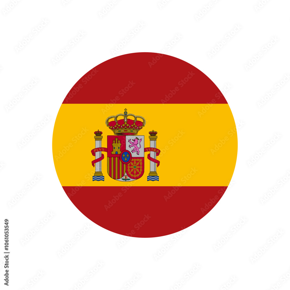Spain flag icon. The country sign. Round shape. Isolated on a white background. Vector image. Spain flag icon. The country sign. Round shape. Isolated on a white background. Vector image.