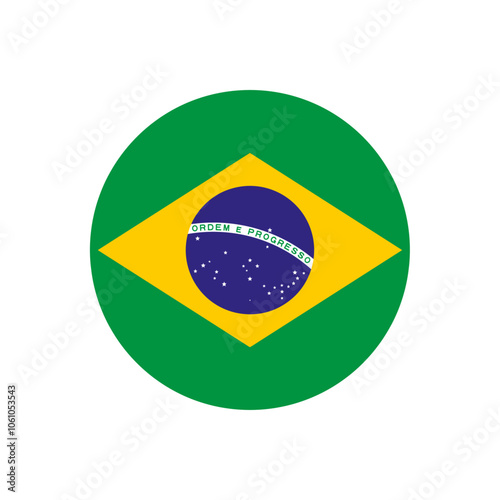 Brazil flag icon. The country sign. Round shape. Isolated on a white background. Vector image.
