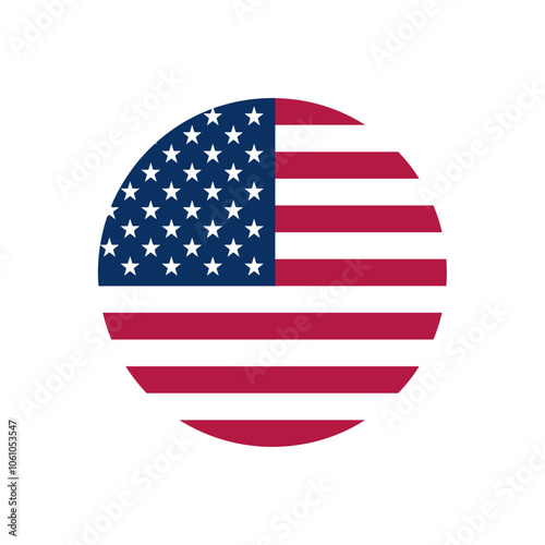 The United States of America USA flag icon. The country sign. Round shape. Isolated on a white background. Vector image.