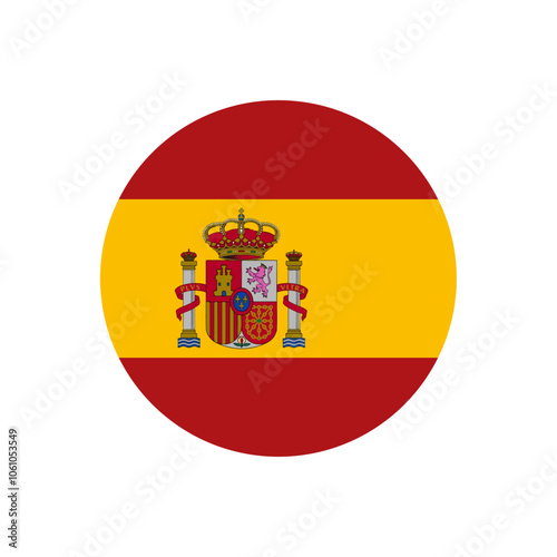 Spain flag icon. The country sign. Round shape. Isolated on a white background. Vector image.