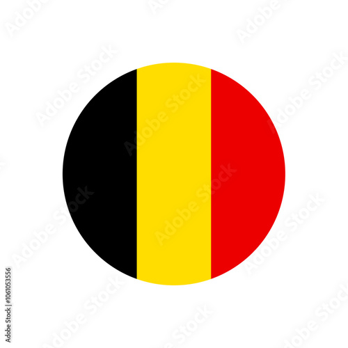 Belgium flag icon. The country sign. Round shape. Isolated on a white background. Vector image.