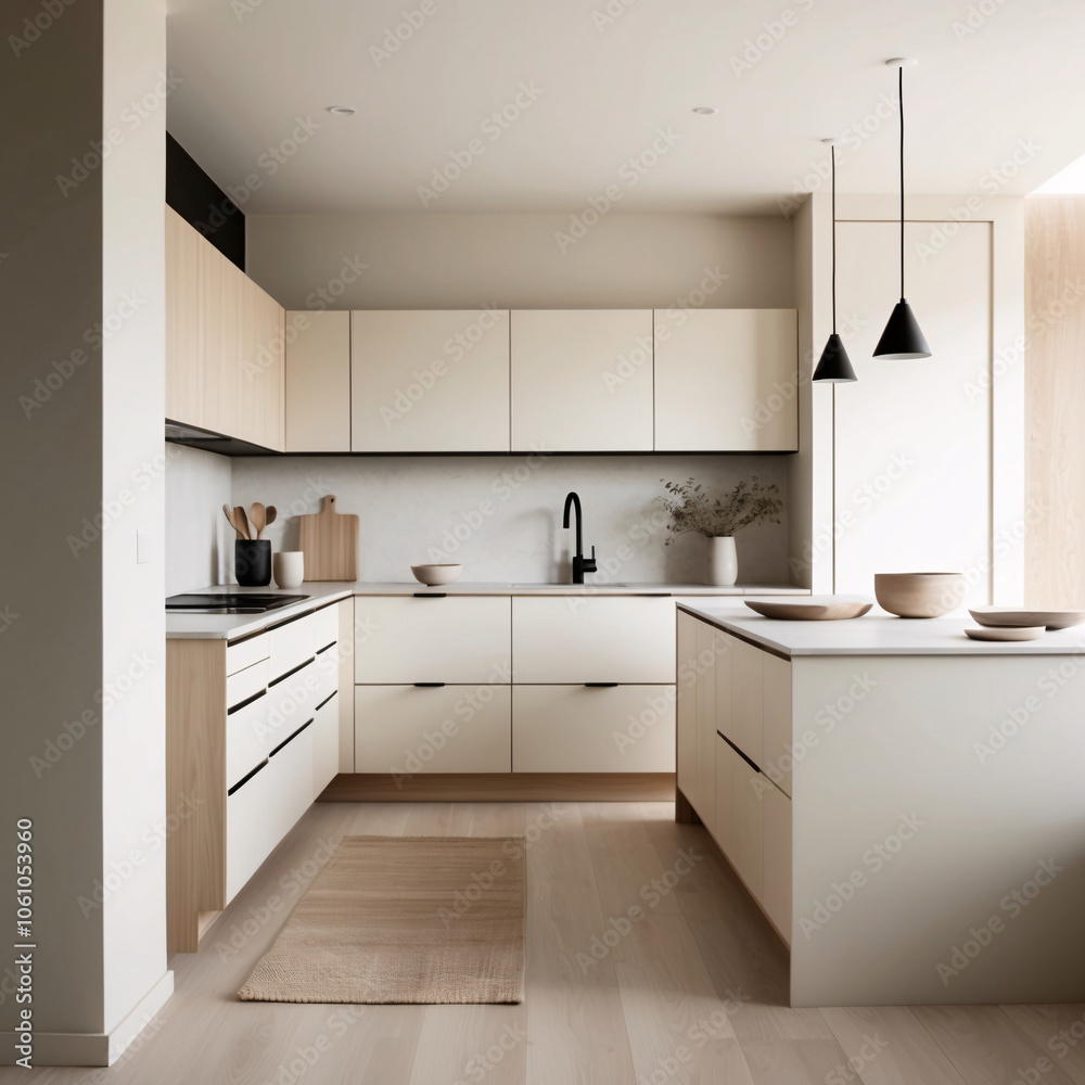 Fototapeta premium Fresh and neutral japandi kitchen