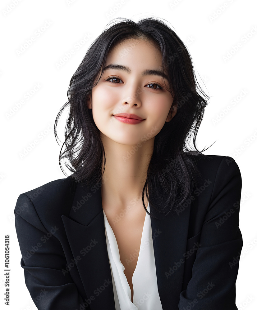 Confident Asian Businesswoman in Black Suit and White Blouse Portrait Confident Asian Businesswoman in Black Suit and White Blouse Portrait