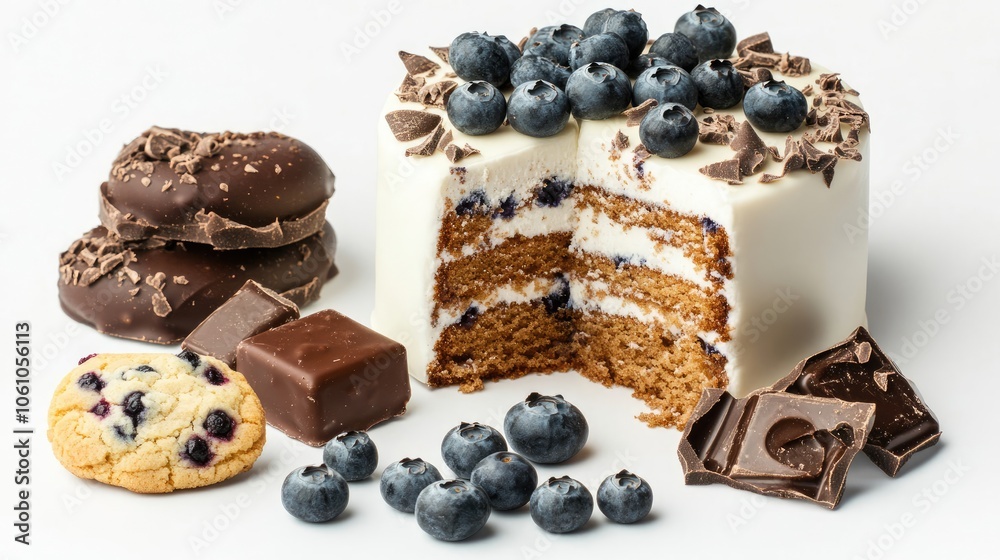 Delicious Cakes With Blueberries Cookies and Chocolates for Dessert Generative AI Delicious Cakes With Blueberries Cookies and Chocolates for Dessert Generative AI