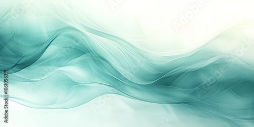 A light, gentle abstract background featuring soft, flowing waves in shades of teal and white with ample copy space