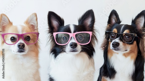 Dogs Wearing Colorful Glasses in a Playful Summer Setting Generative AI