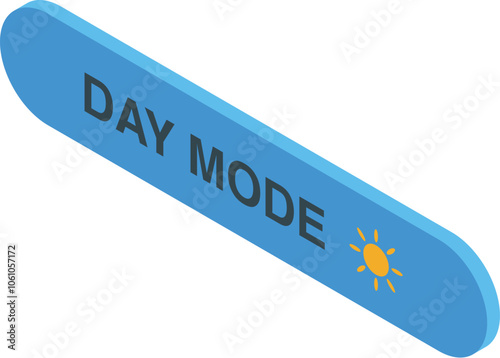 Day mode blue button with sun icon representing light setting, isolated on white background