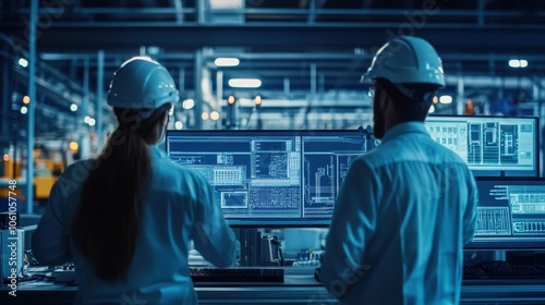 Technicians Monitoring Industrial Control Room with Advanced Technology