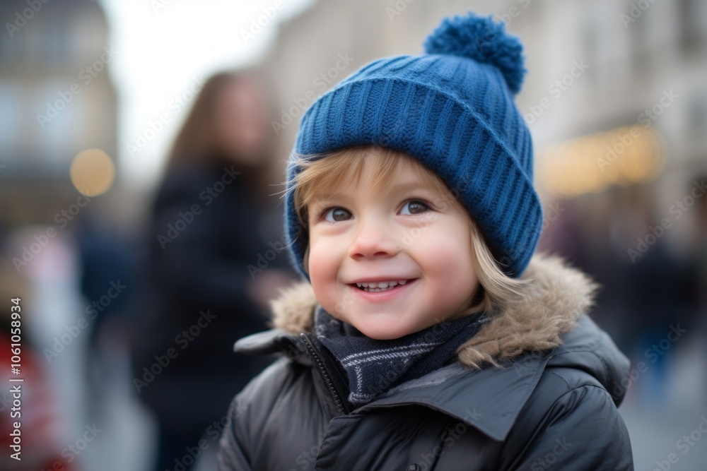 Portrait of a cute little boy in winter hat on the street Portrait of a cute little boy in winter hat on the street