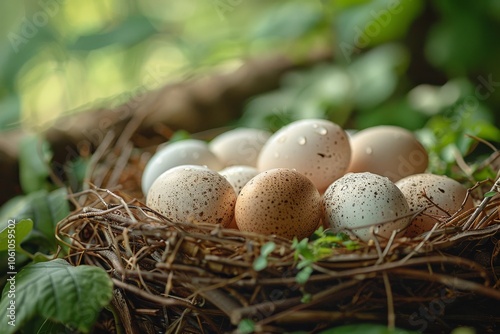 Close up view of a pile of fresh chicken eggs showcasing their natural beauty and texture