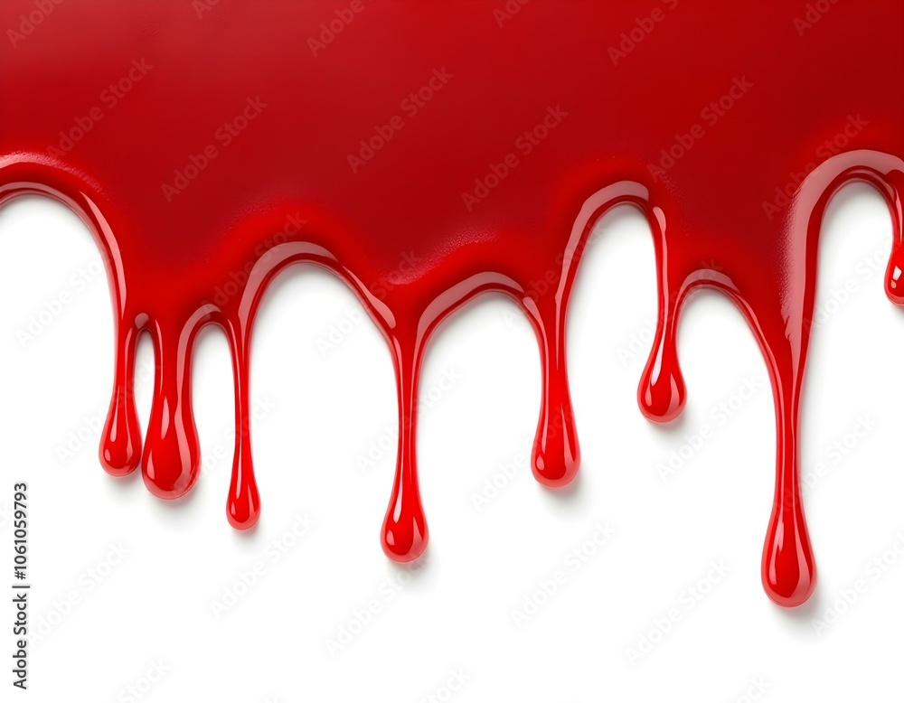 Realistic Close-Up of Melted Blood Dripping on Pure White Background - Vivid Rich Red Texture with Natural Curves and Highlights Realistic Close-Up of Melted Blood Dripping on Pure White Background - Vivid Rich Red Texture with Natural Curves and Highlights